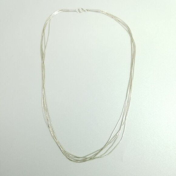 Vintage Sterling Silver Liquid Silver Fived Strand Beaded Necklace 17 Inch Long - Picture 3 of 7